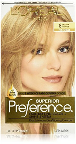 L'Oreal Paris Superior Preference Fade-Defying Color + Shine System, 8 Medium Blonde(Packaging May Vary)